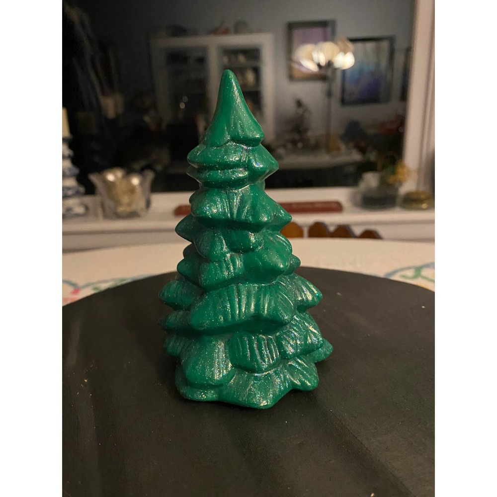 Handmade Ceramic Christmas Tree, No Lights, Green w touch iridescent glitter